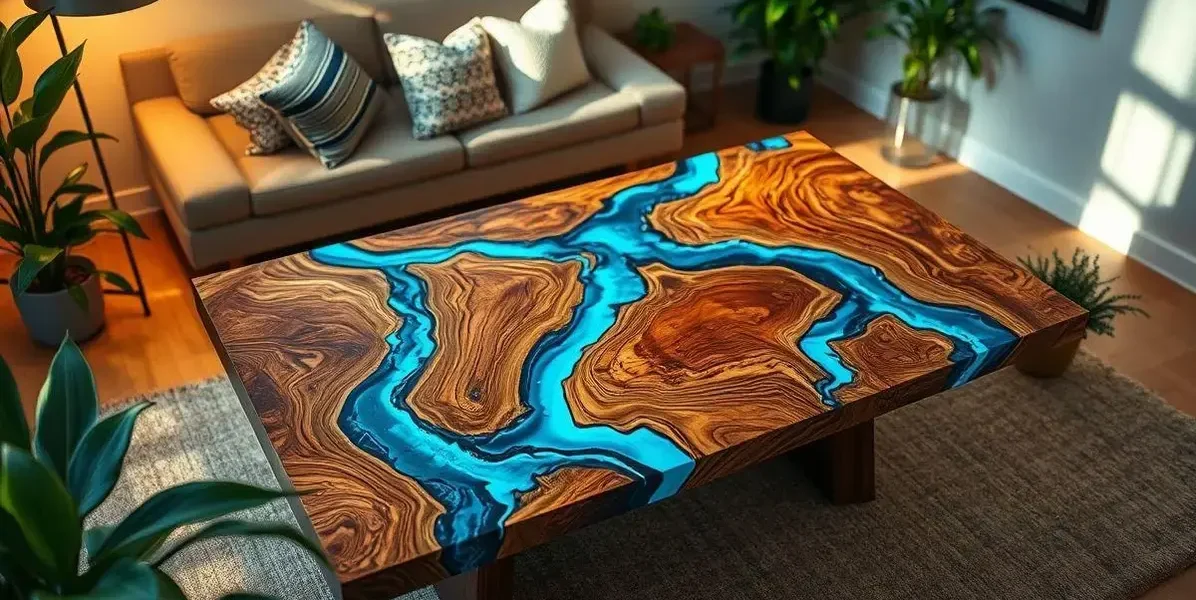 Mesas de madeira com resina epóxi