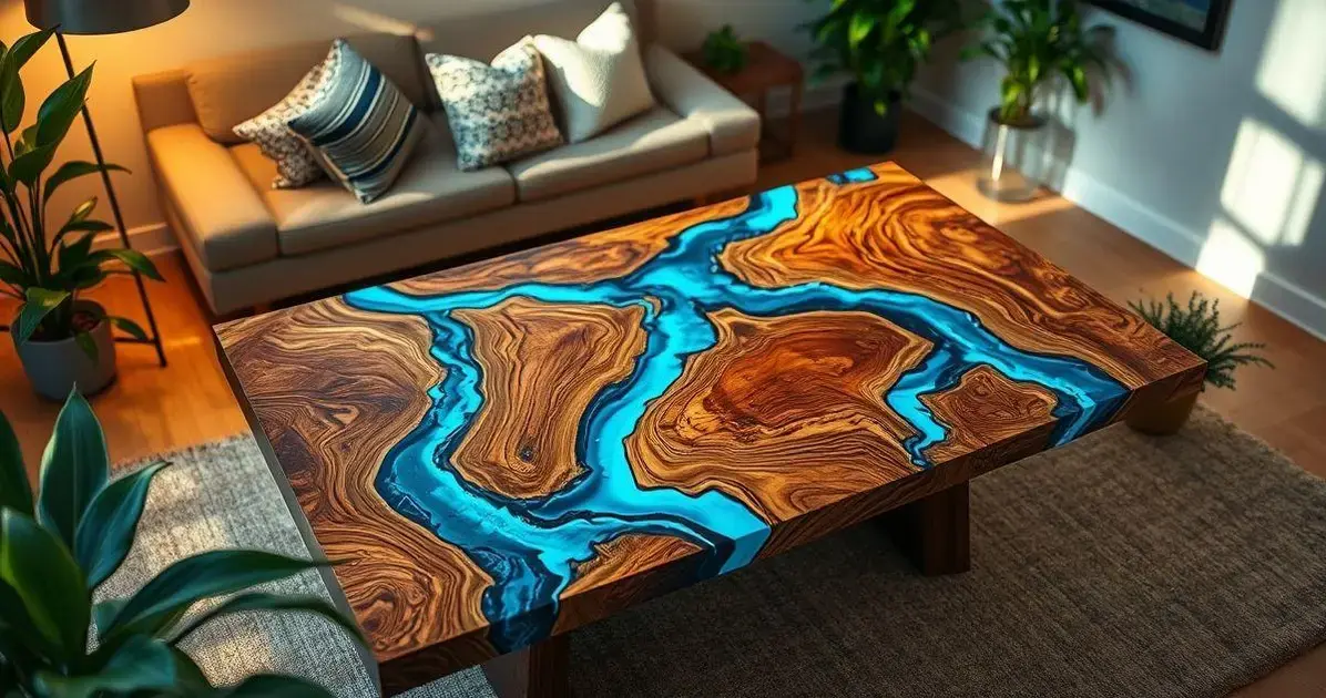 Mesas de madeira com resina epóxi Mesas de madeira com resina epóxi