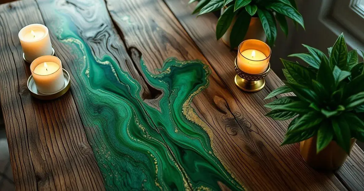 Mesas de madera con resina