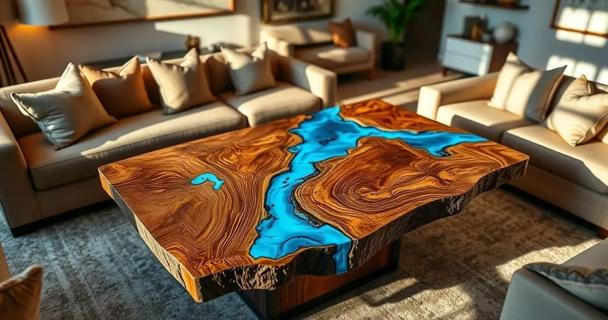 Mesas de madera con resina