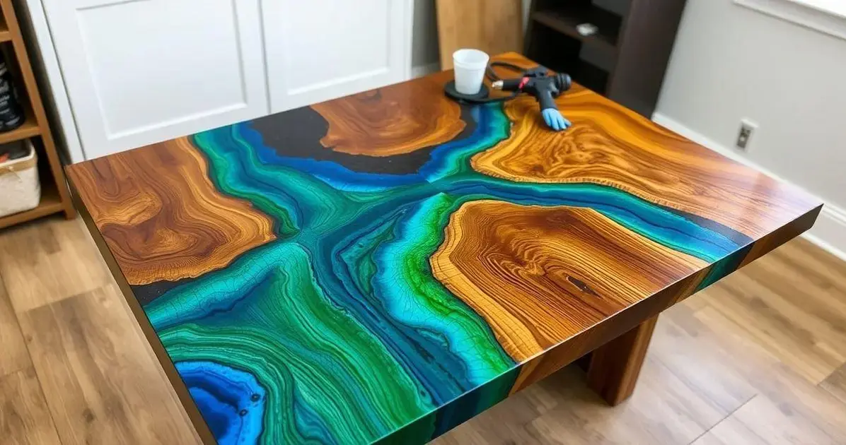 Resina epóxi em mesa de madeira Resina epóxi em mesa de madeira