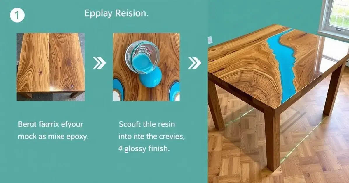 Resina epóxi em mesa de madeira Resina epóxi em mesa de madeira