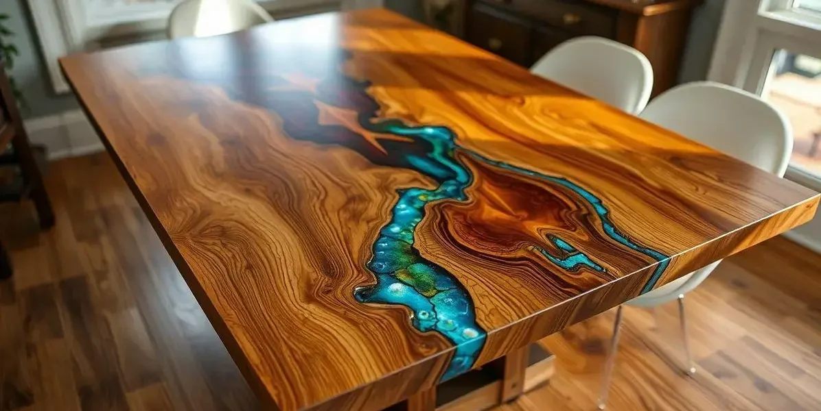 Resina na mesa de madeira