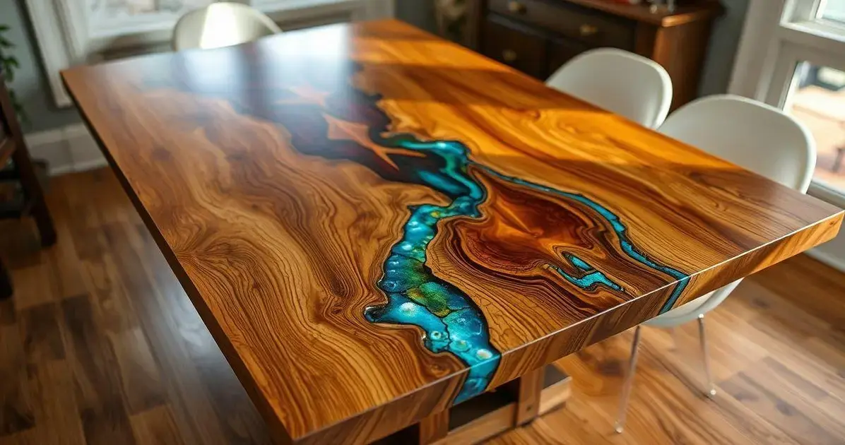 Resina na mesa de madeira Resina na mesa de madeira