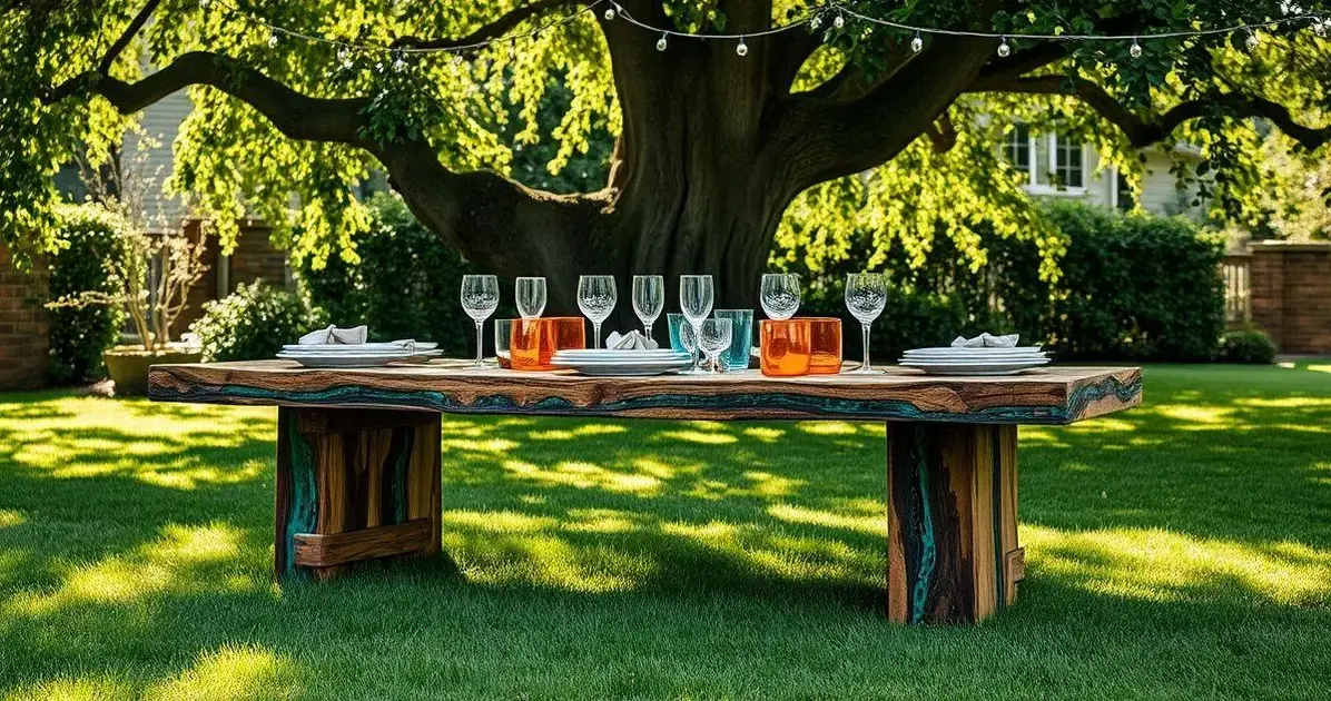 Rustico mesa de madeira com resina