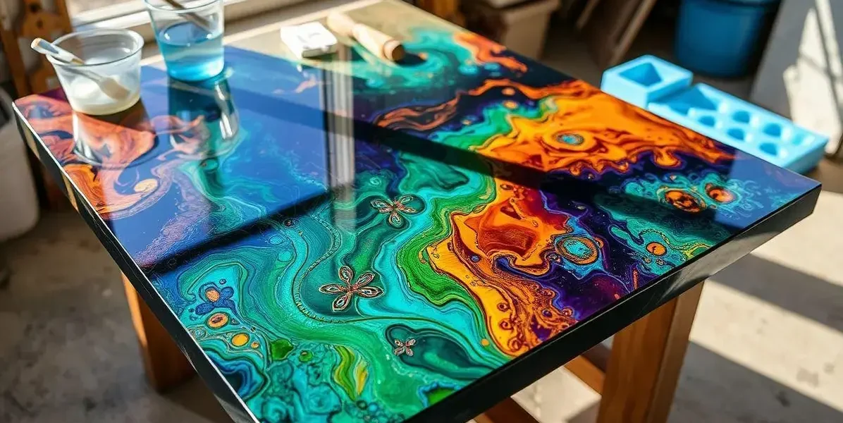 Tampo de mesa em resina epoxi