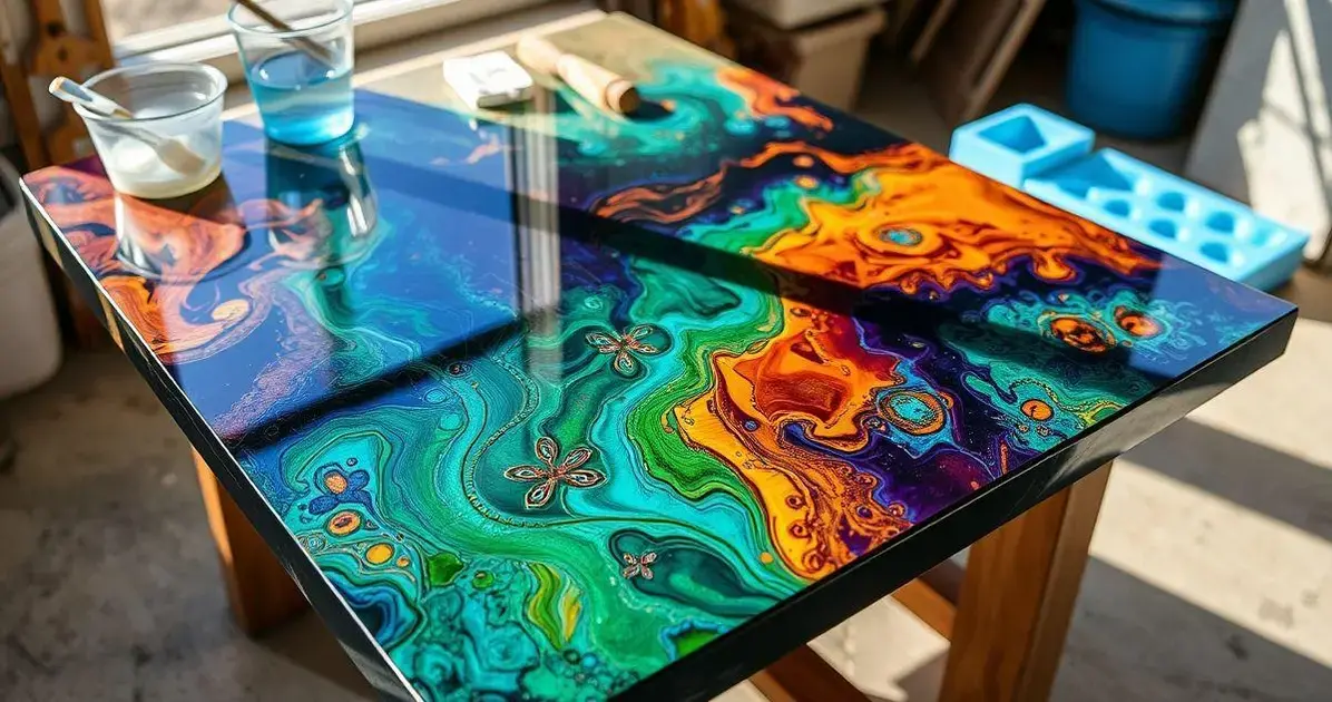 Tampo de mesa em resina epoxi Tampo de mesa em resina epoxi