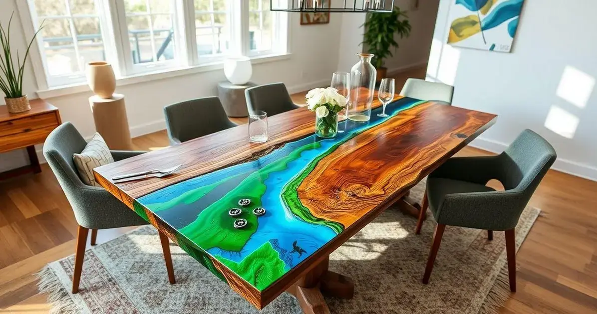 Tampo de mesa madeira com resina Tampo de mesa madeira com resina