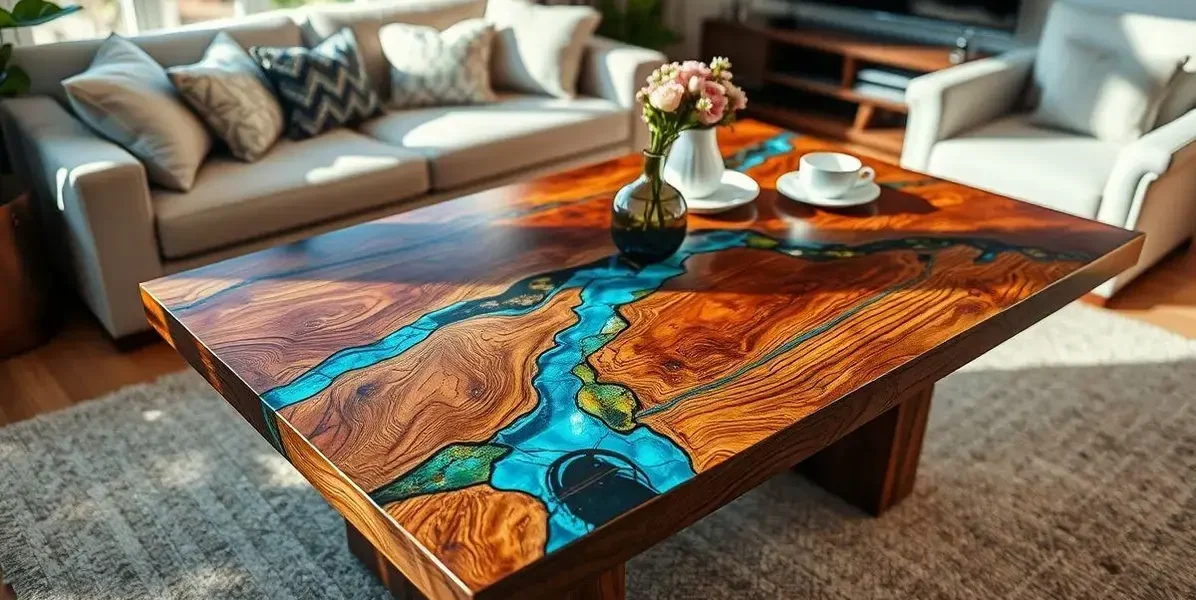 Tampo de mesa madeira com resina