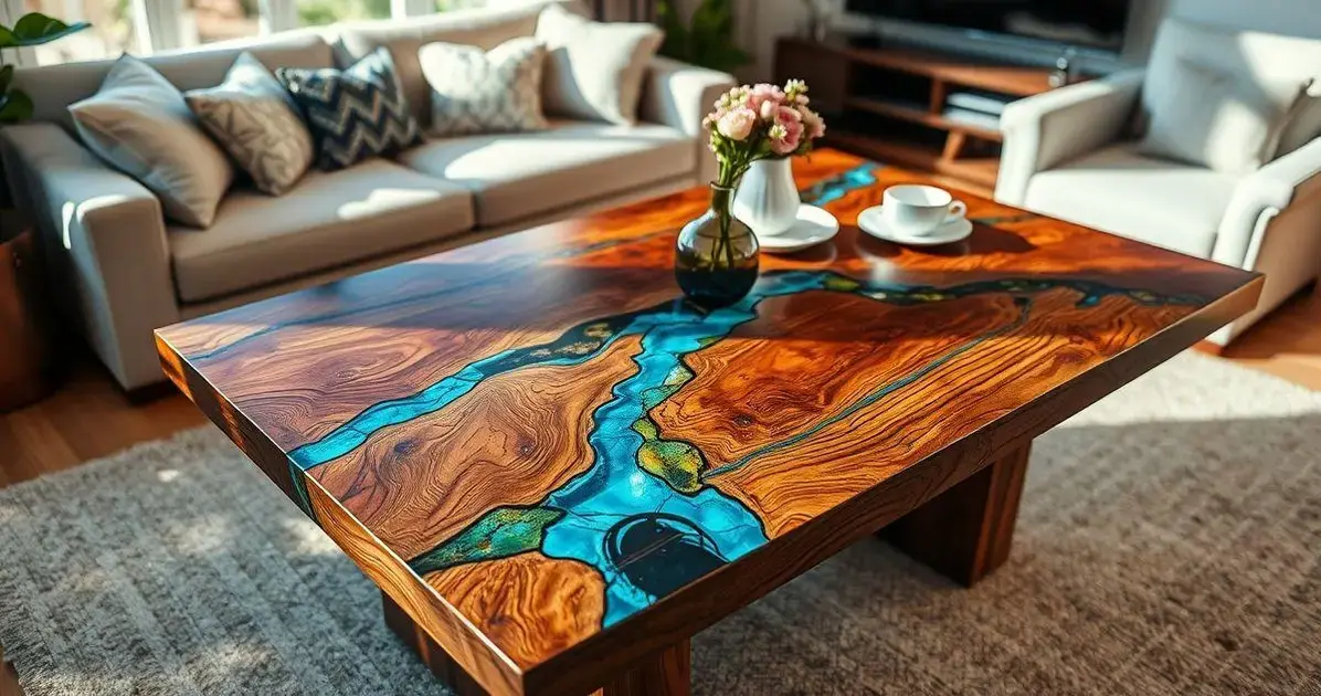 Tampo de mesa madeira com resina Tampo de mesa madeira com resina