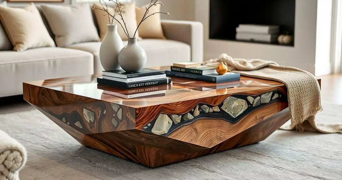 Tampo de mesa madeira e resina