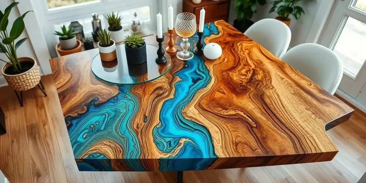 Tampo de mesa madeira e resina