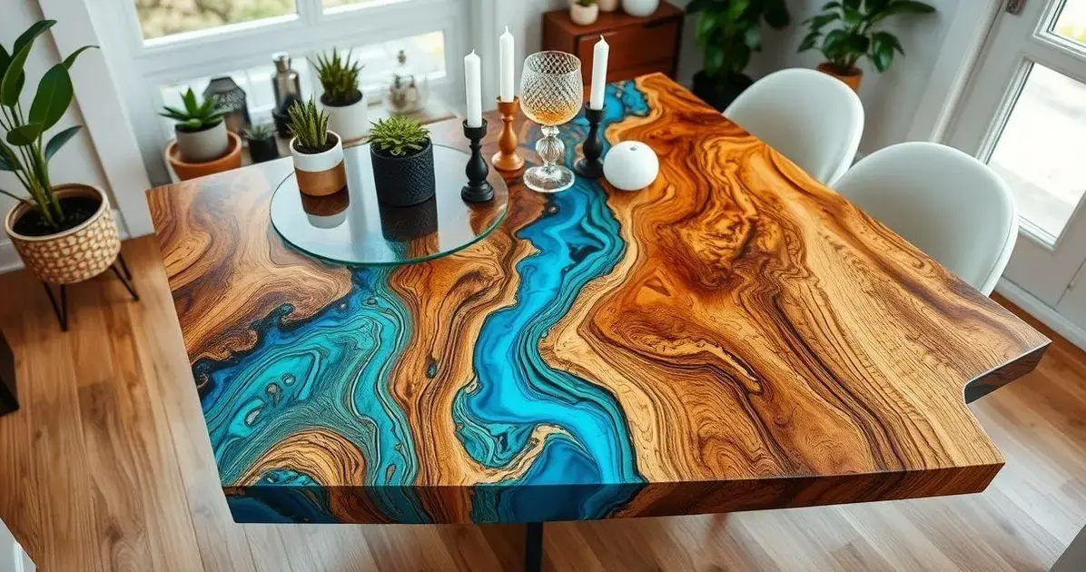 Tampo de mesa madeira e resina