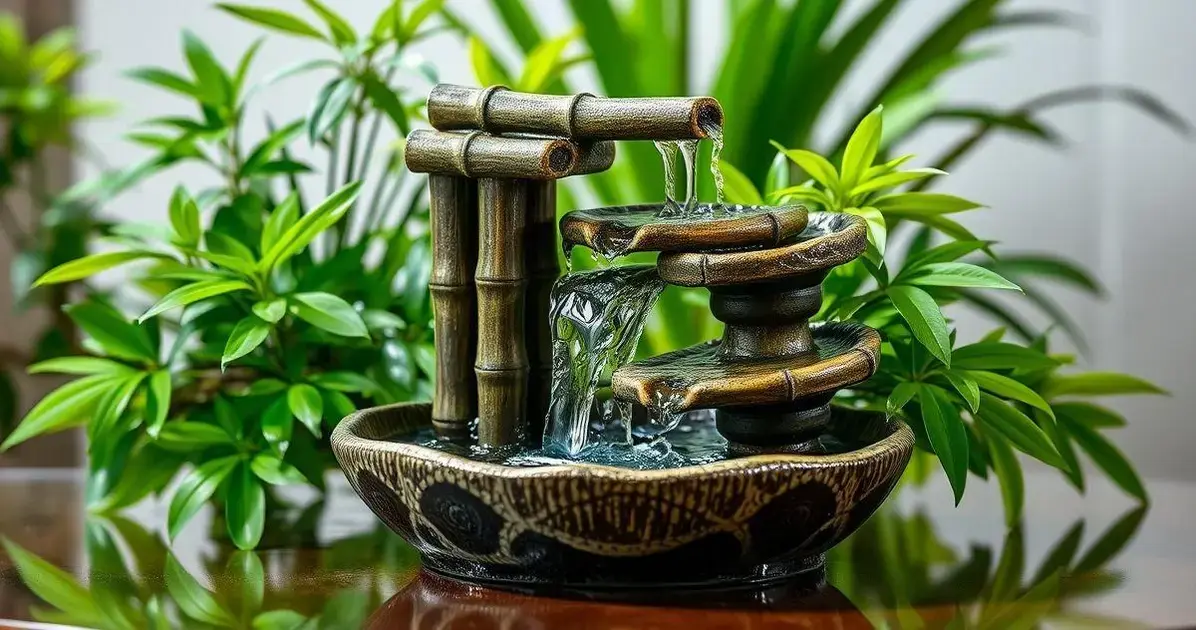 Fonte agua decorativa de mesa cascata chafariz bambu resina Fonte agua decorativa de mesa cascata chafariz bambu resina