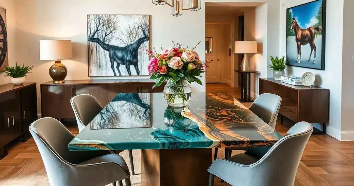 Mesa de jantar com tampo de resina Mesa de jantar com tampo de resina