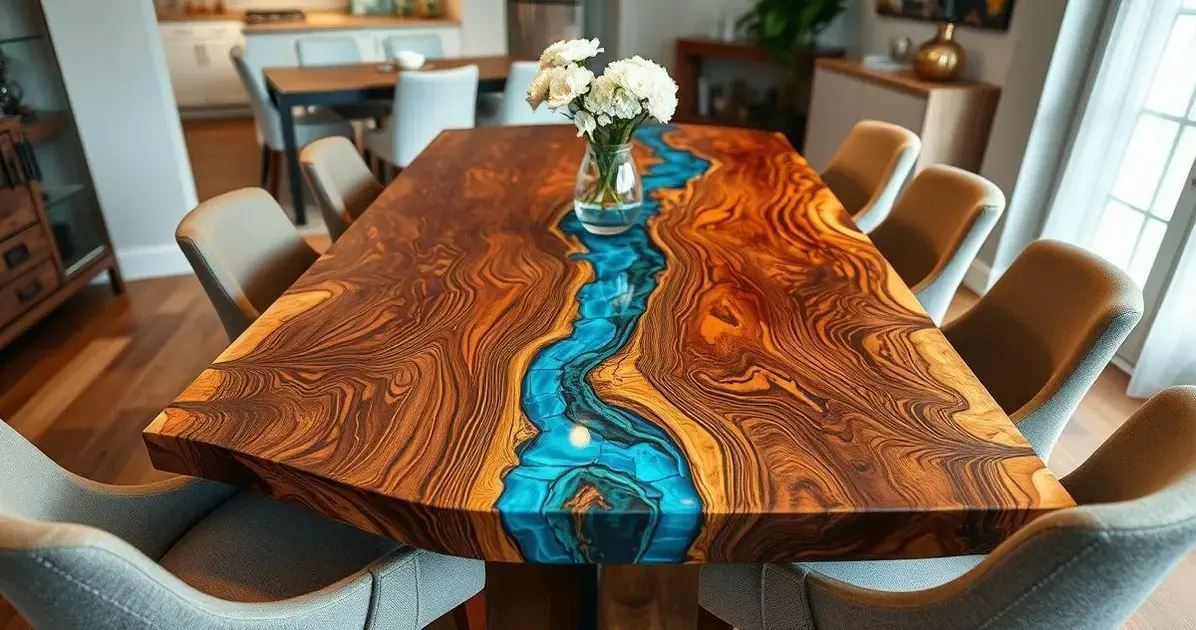 Mesa de jantar de madeira e resina Mesa de jantar de madeira e resina