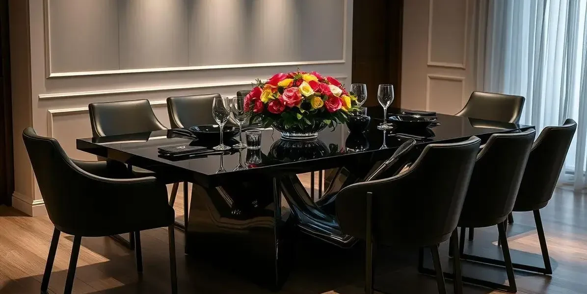 Mesa de jantar em resina preta