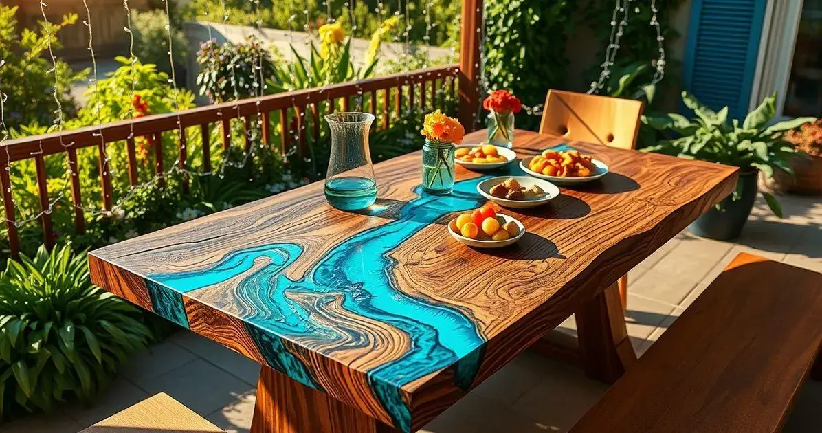 Mesa de madeira maciça e resina