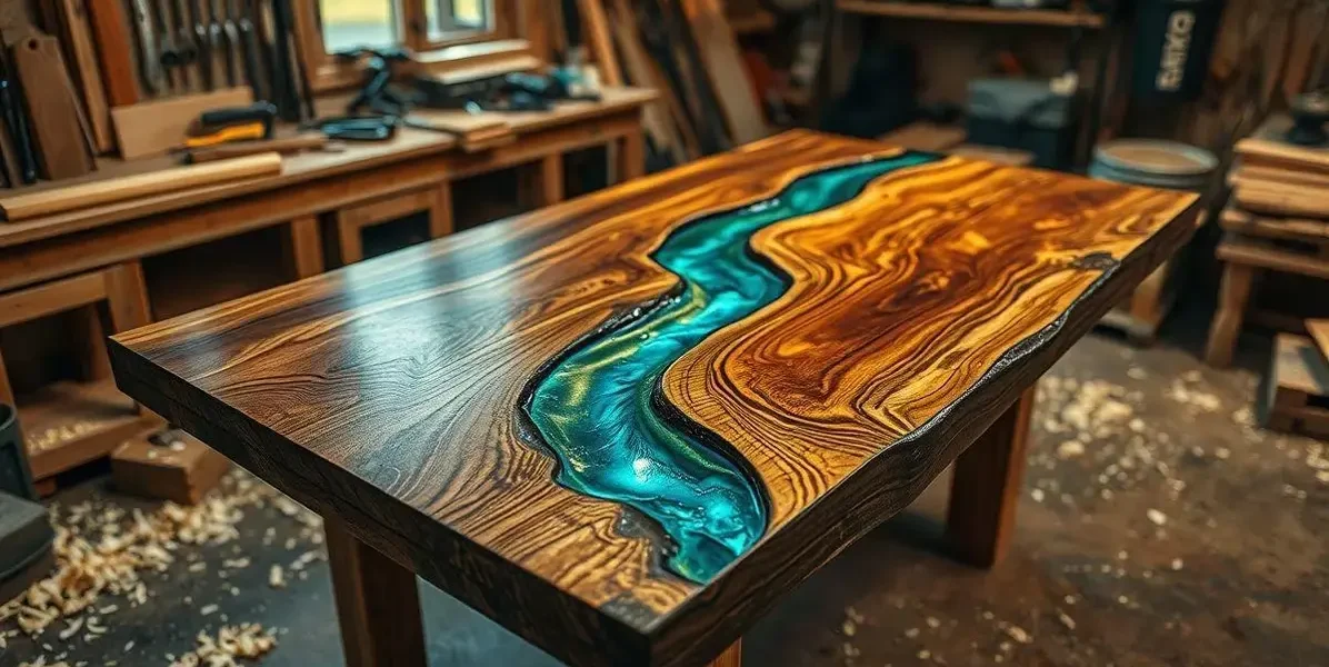 Mesa de madera con resina epoxi