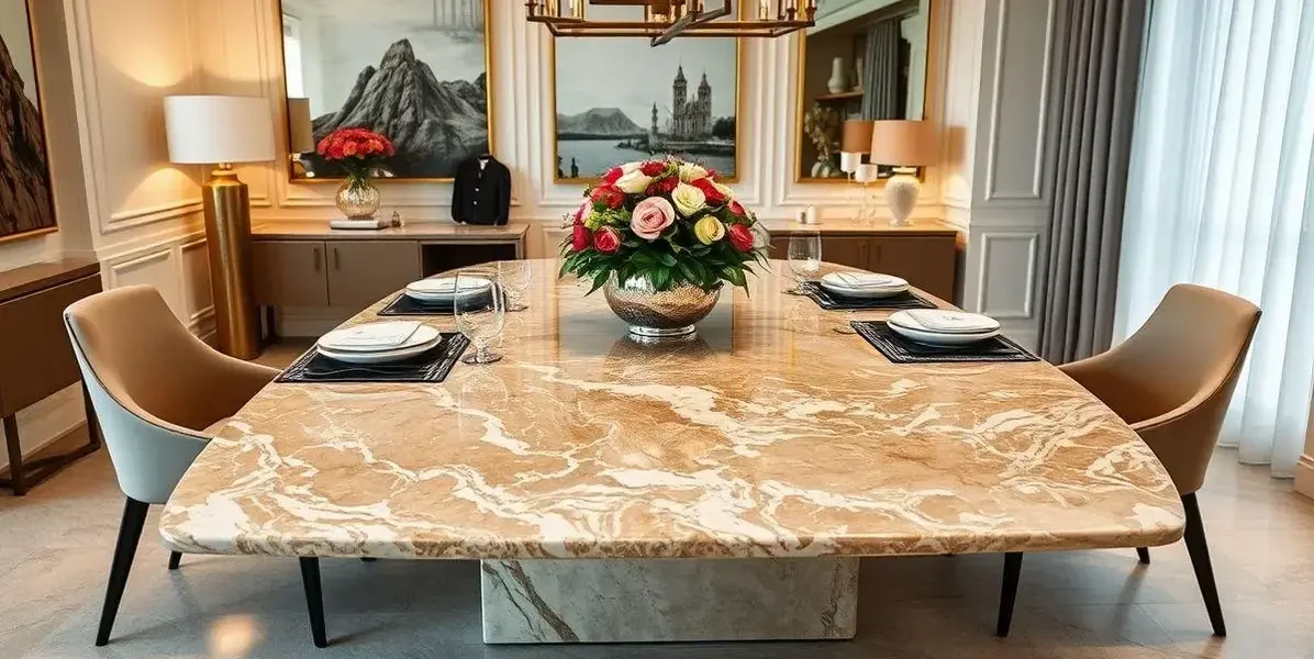 Mesa de mármore travertino resinada