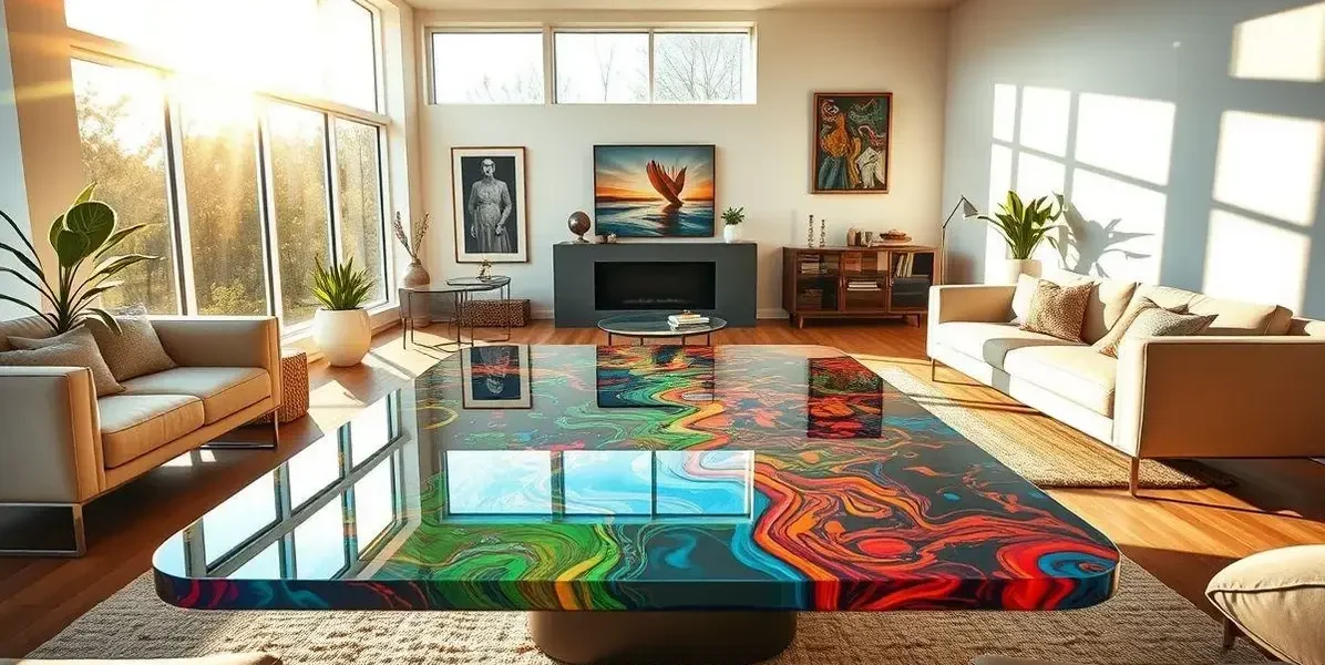 Mesa de resina com tampa