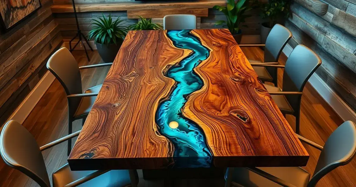 Mesa de resina epoxi e madeira