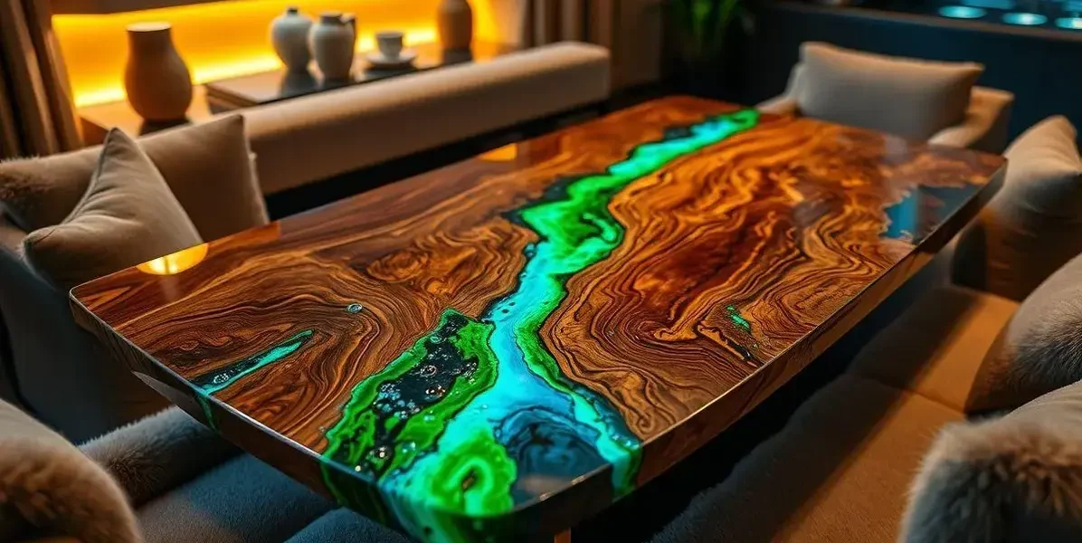 Mesa de resina epoxi e madeira