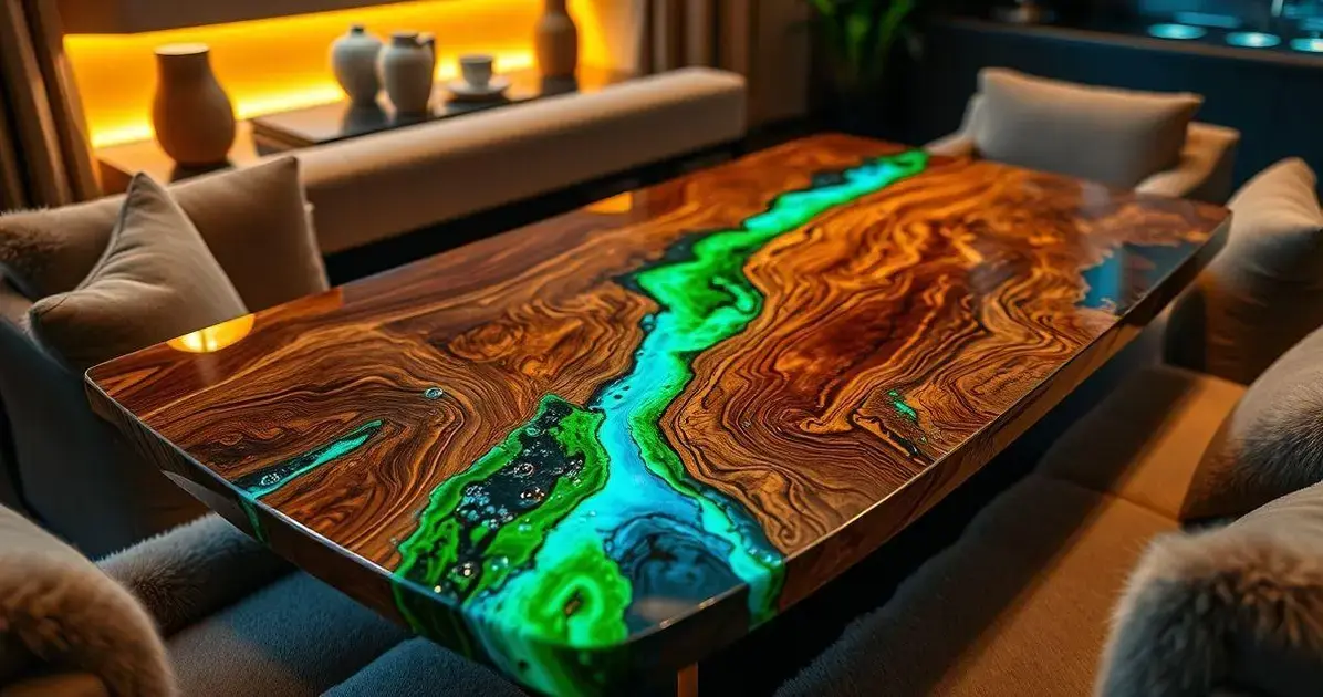 Mesa de resina epoxi e madeira