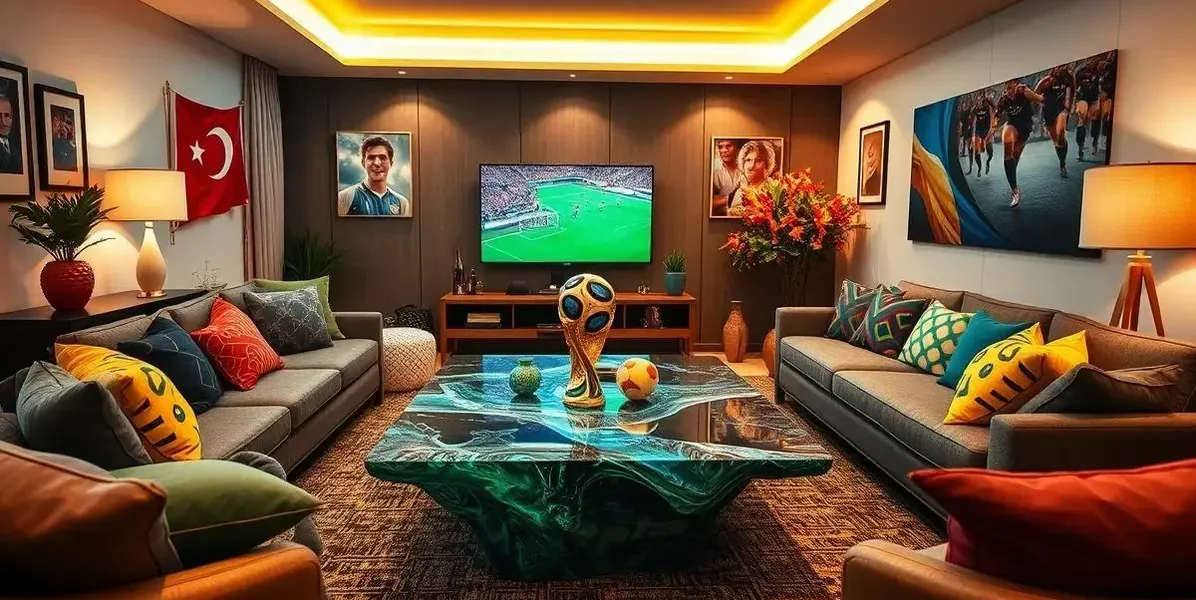 Ambientes copa do mundo com mesa de resina