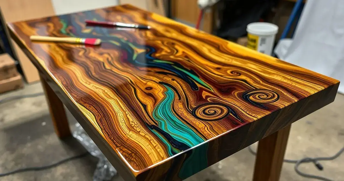 Aplicação de resina acrilica em mesa