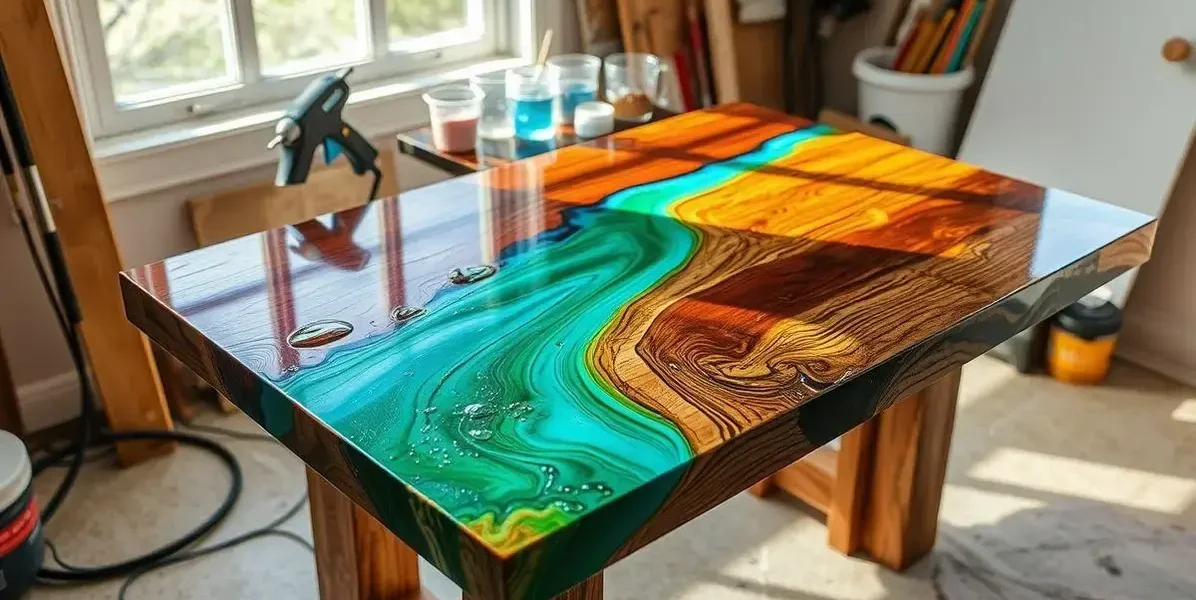 Aplicação de resina em mesas