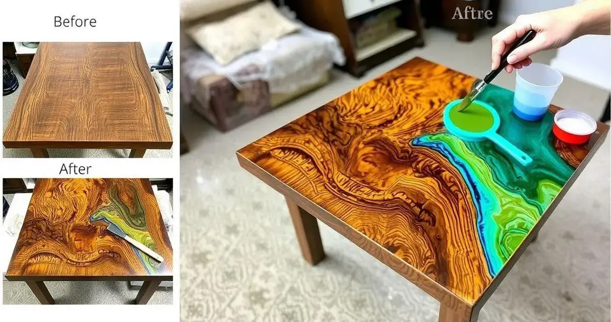 Aplique de resina em mesa de madeira