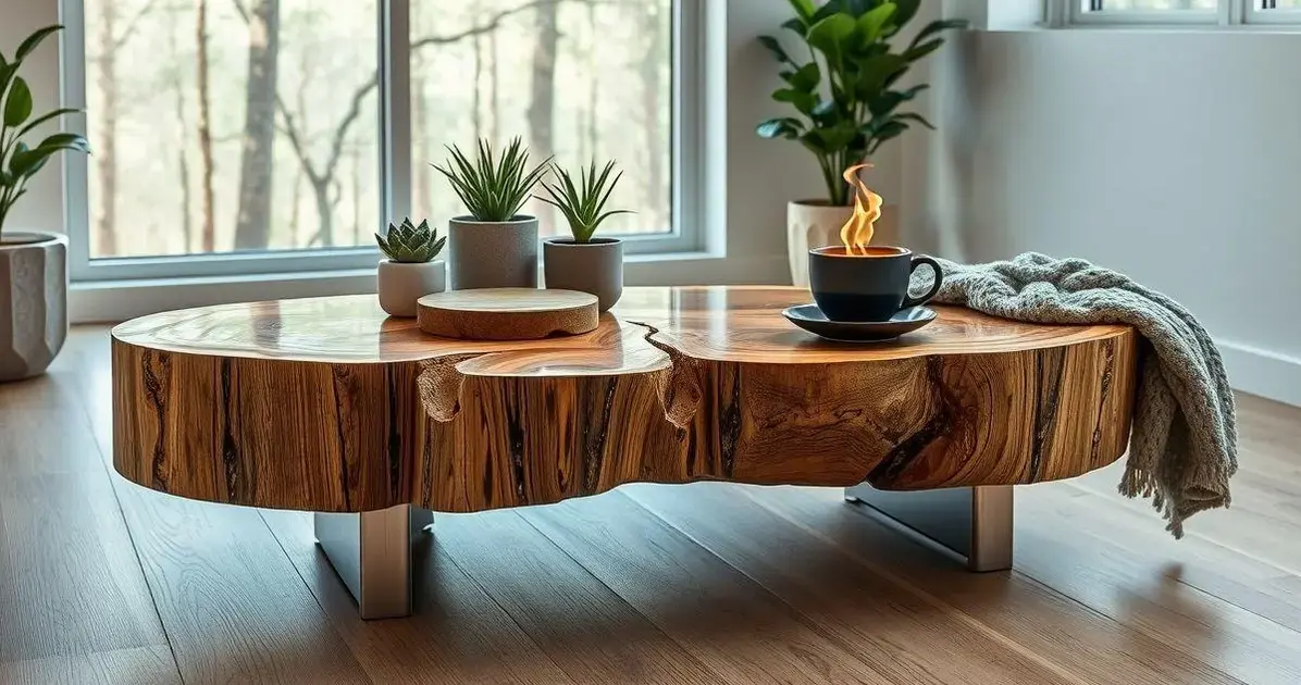 Arte de mesas com troncos de arvore e resina