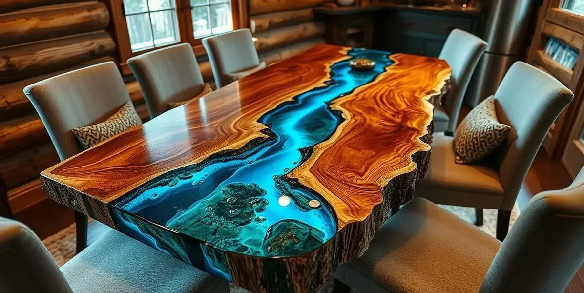 Arte de mesas com troncos de arvore e resina