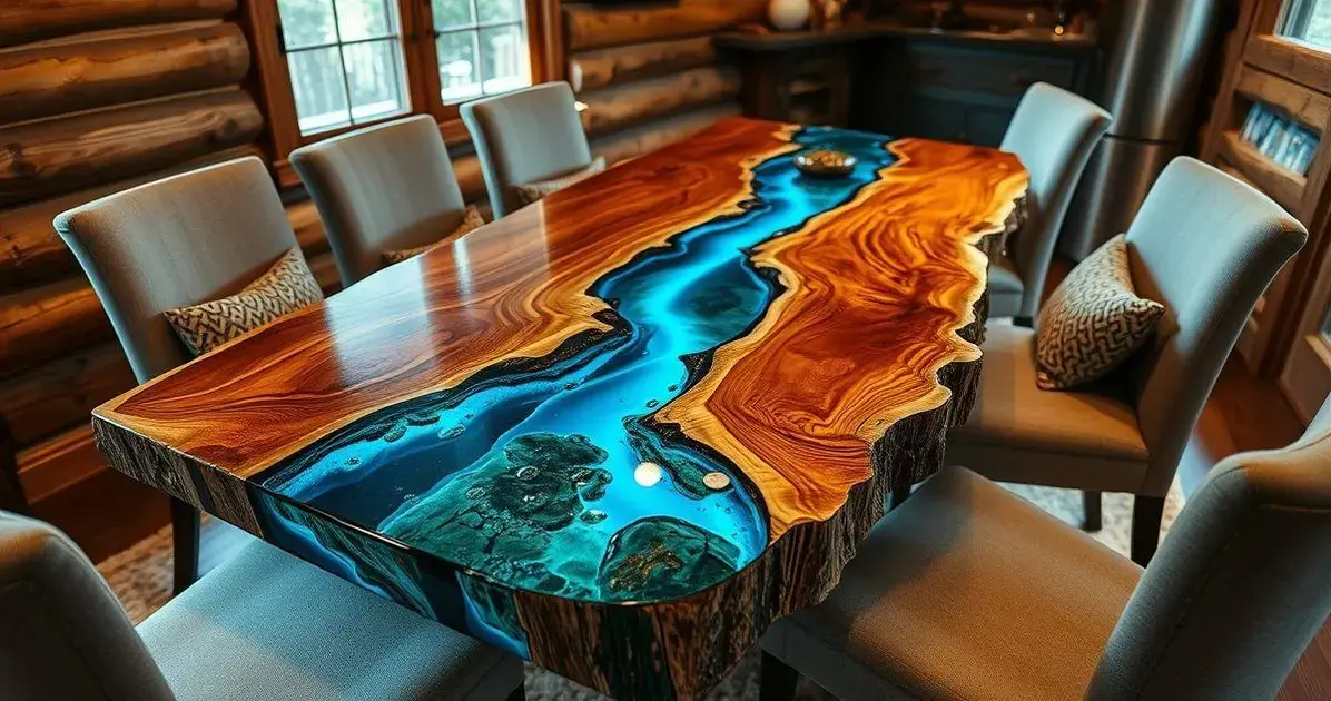 Arte de mesas com troncos de arvore e resina