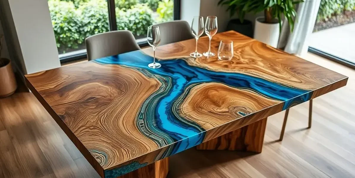 As primeiras mesas resina e madeira efeito de rio