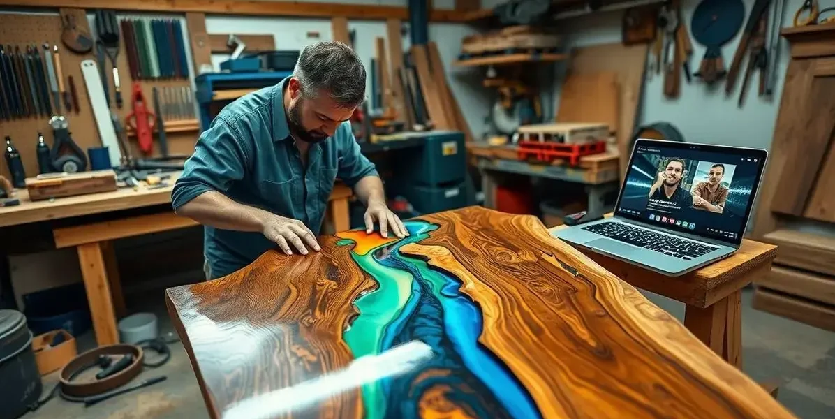 Aulas online de como fazer mesas de madeira com resina