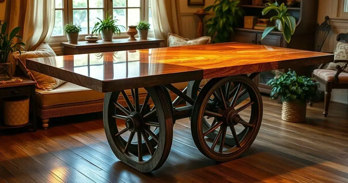 Mesa resinada roda de carroça