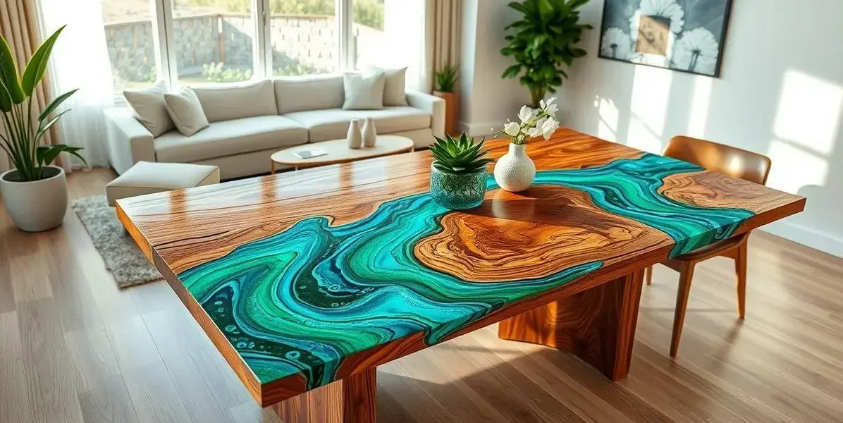 Mesas de madeira com resina epoxi