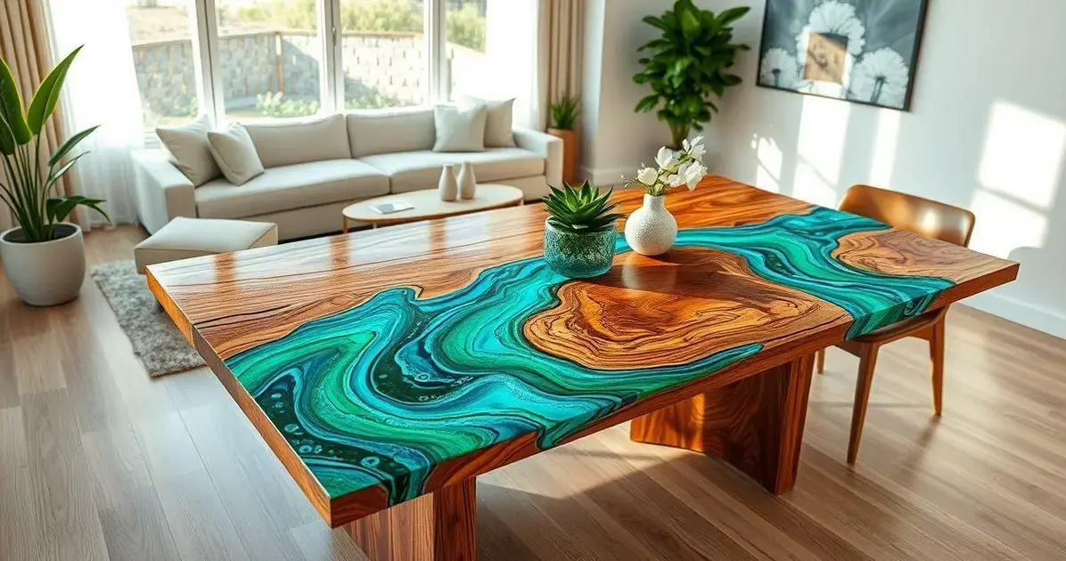 Mesas de madeira com resina epoxi