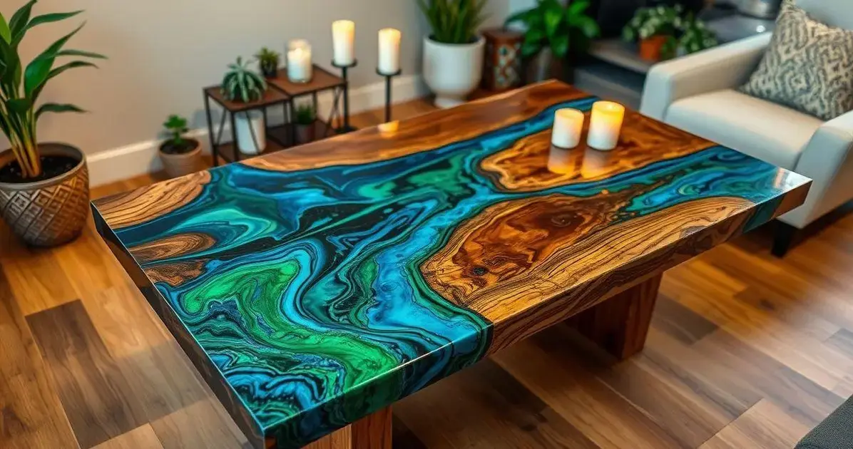 Mesas de madeiras com resinas