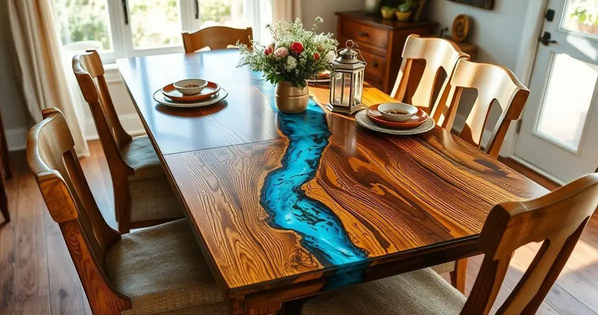 Mesas rusticas de madeira com resina