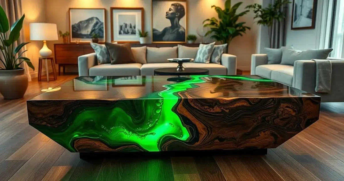 Tampo de mesa com madeira e resina Tampo de mesa com madeira e resina