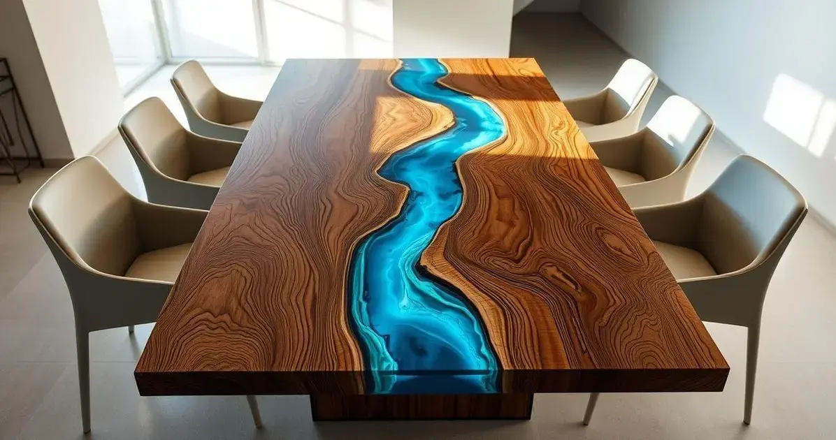 Tampo de mesa com madeira e resina Tampo de mesa com madeira e resina