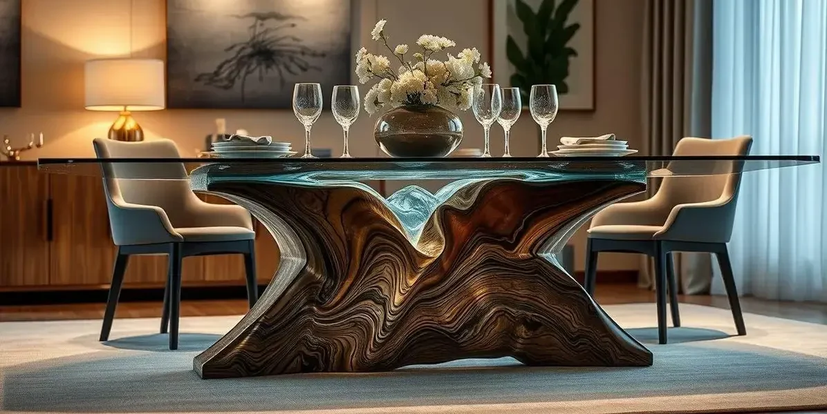 Base para mesa de jantar com resina incolor