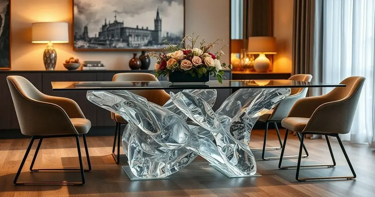 Base para mesa de jantar em resina transparente