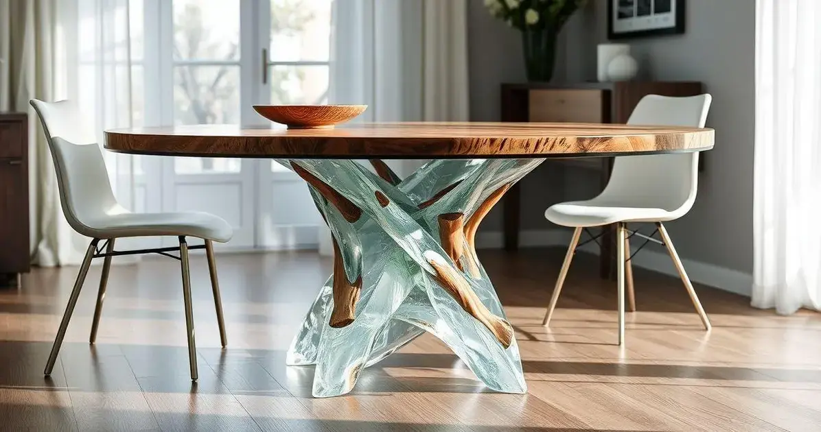 Base para mesa de jantar em resina transparente