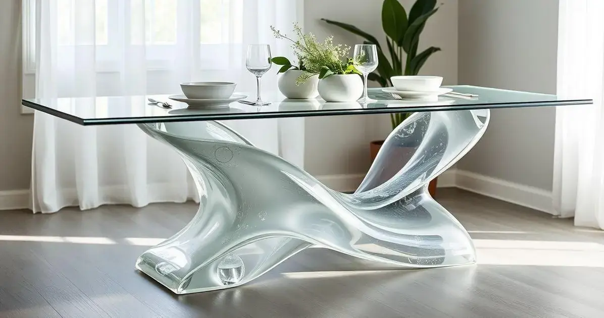 Base para mesa de jantar feita com resina incolor