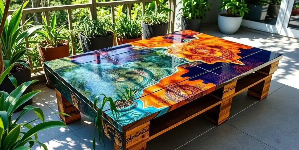 Cobri mesa de palete com resina