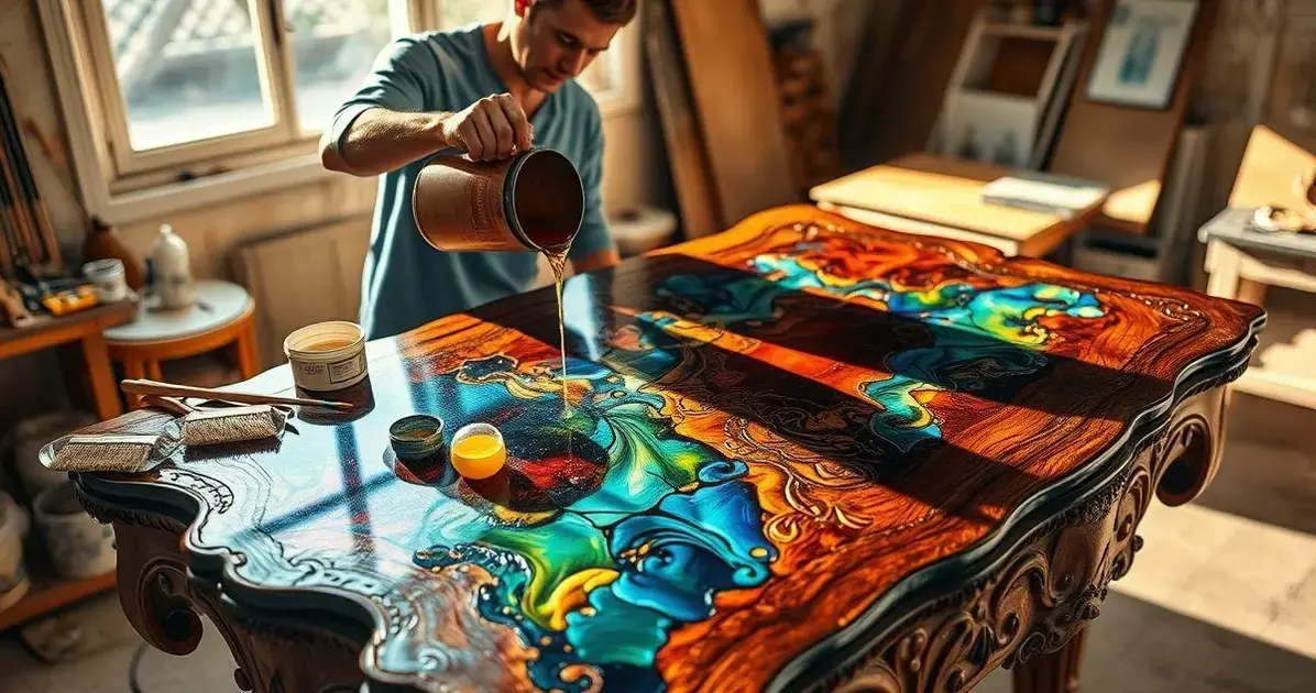 Como aplicar resina e mesa de madeira